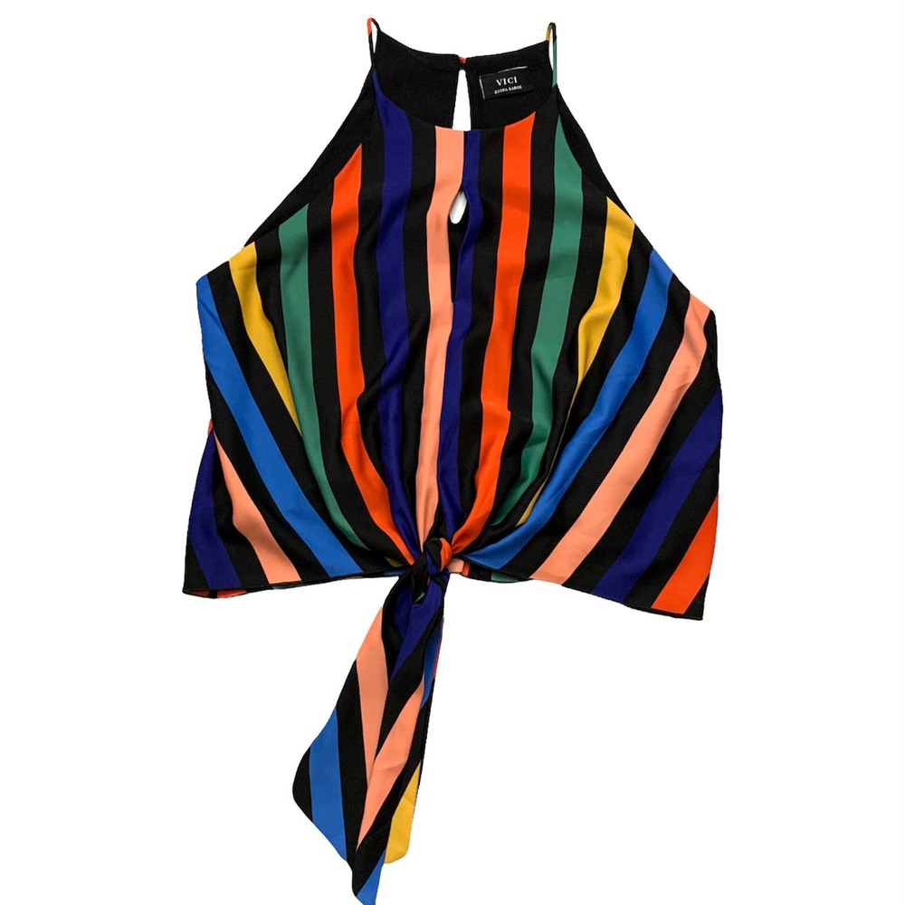 VICI Rainbow Stripe Halter Tie Up Blouse XL
